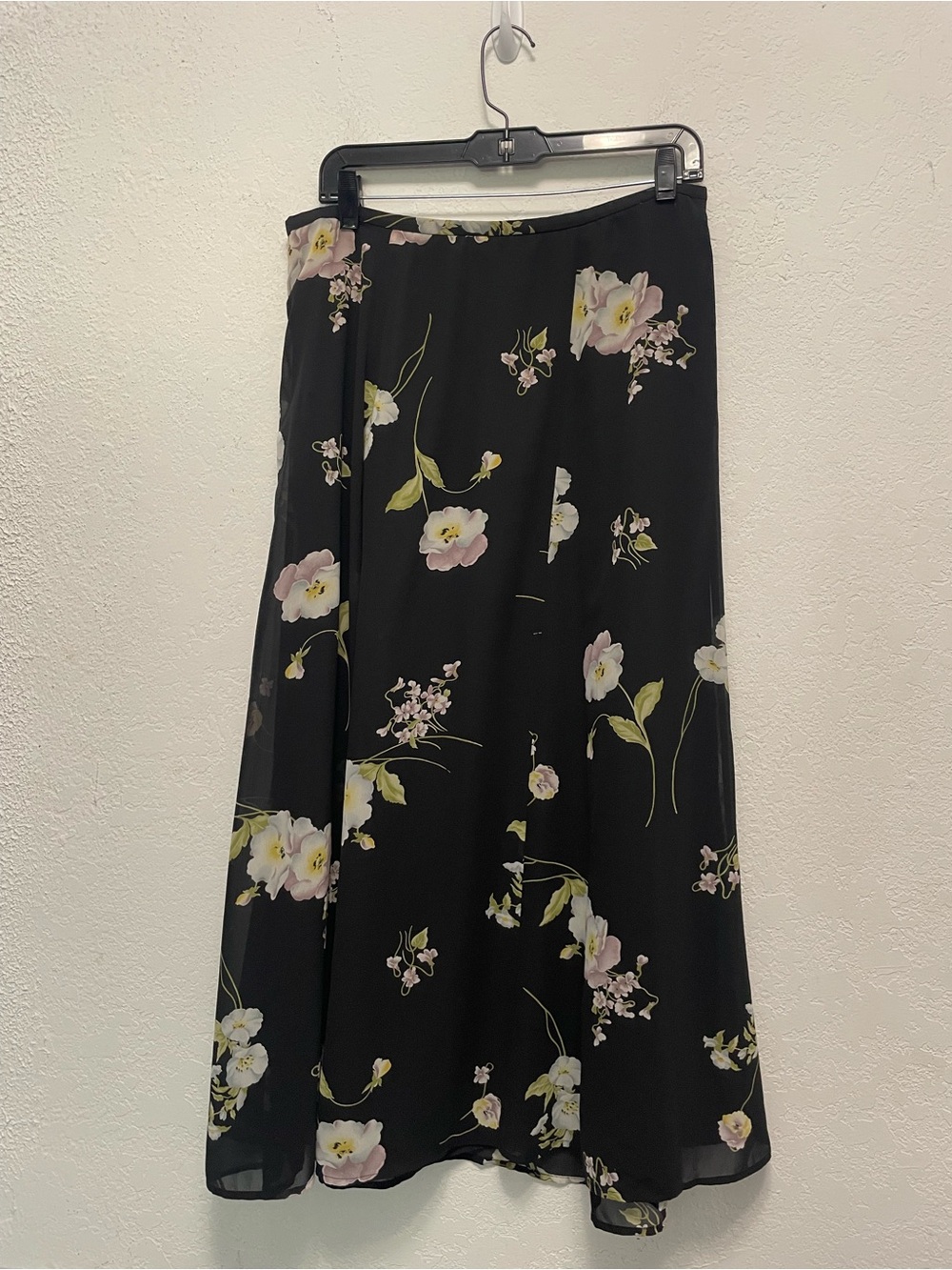 Liz Claiborne Vintage Maxi Skirt 16 Black Floral Cottagecore Romantic 90s Y2K